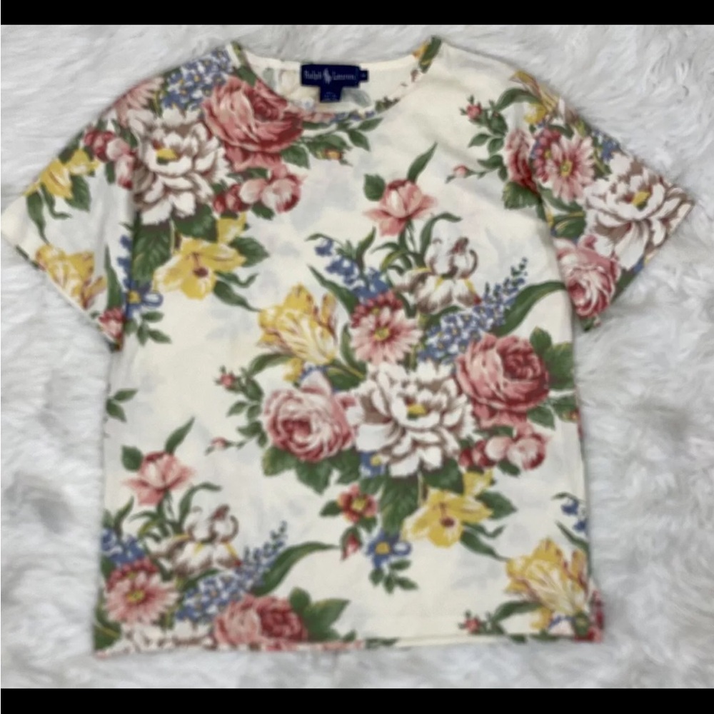 Vintage Ralph Lauren T Shirt  Flower Print All Over Sz M EXCELLENT